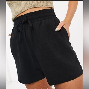 ASOS DESIGN linen runner shorts in black